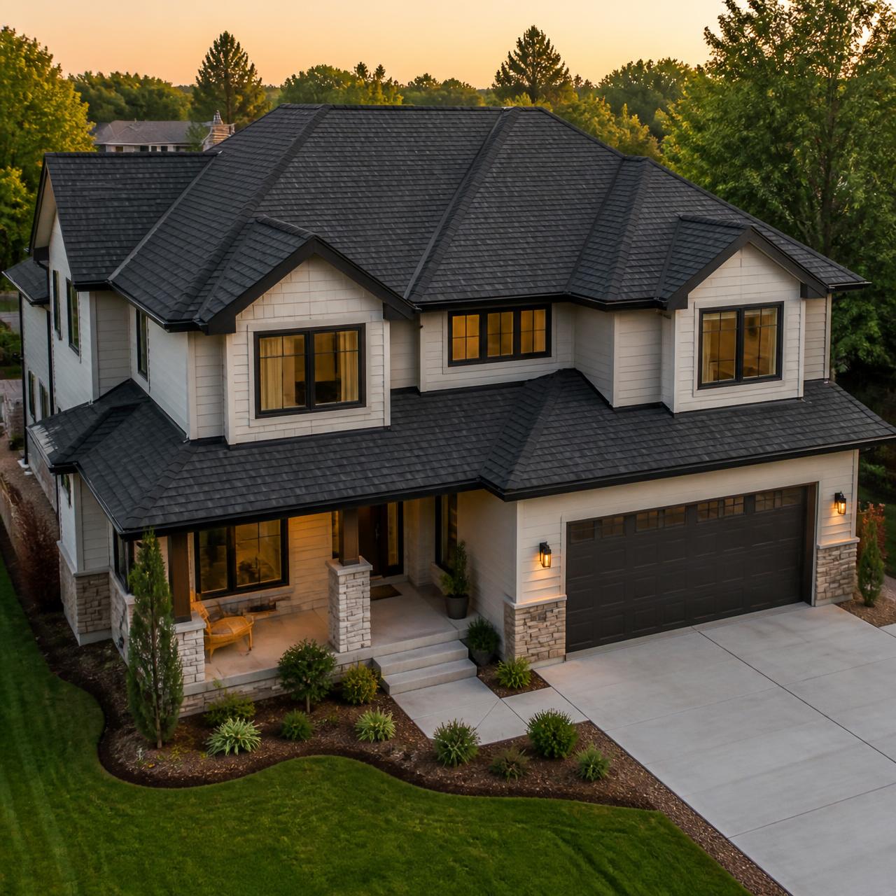 Home re-roofed with GAF Timberline HDZ Charcoal shingles