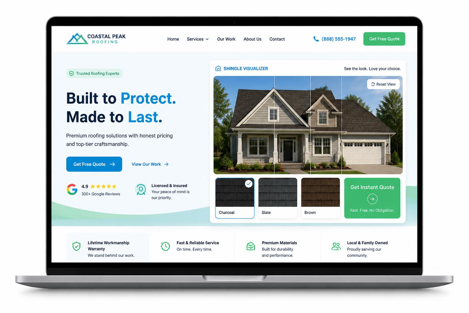Roofing contractor website with embedded shingle visualizer
